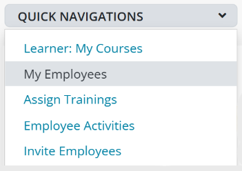 example of quick navigations drop down found in Training Portal